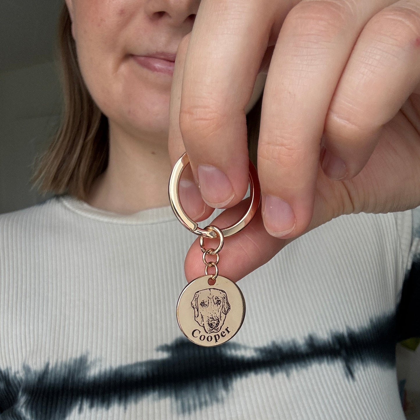 Personlig nøglering med kæledyrs ansigt