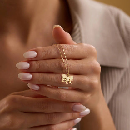 Personlig halskæde med pote hjerte og navn